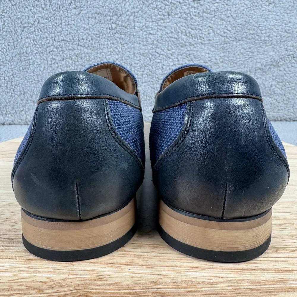La Milano Shoes Mens 10 Navy Blue Loafer Leather Woven Dress Shoes Office Preppy